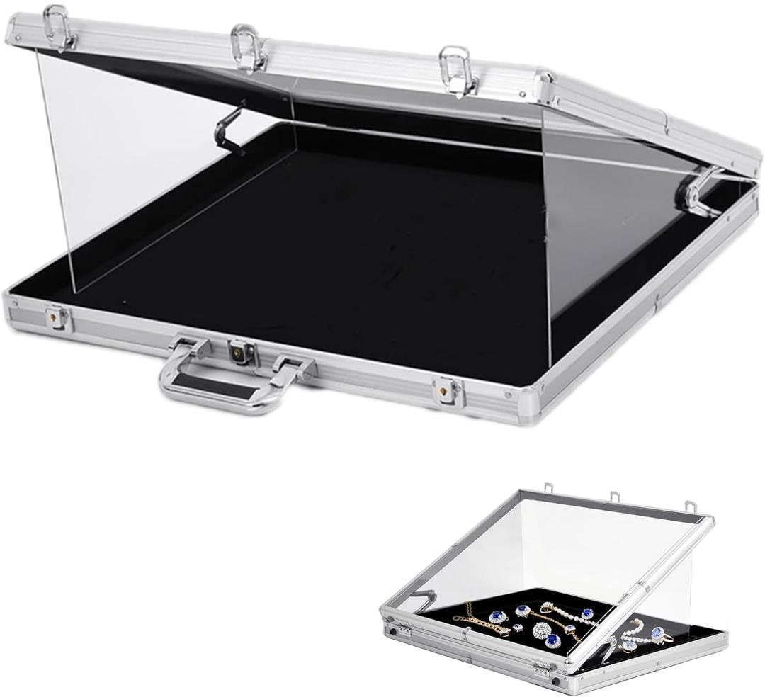 34"x22" Card Show Display Case,Portable Aluminum Trading Card Display Case | Clear Acrylic Card Box with Locks Suitable for Sports Card/TCG/Jewelry Collection(Silver)