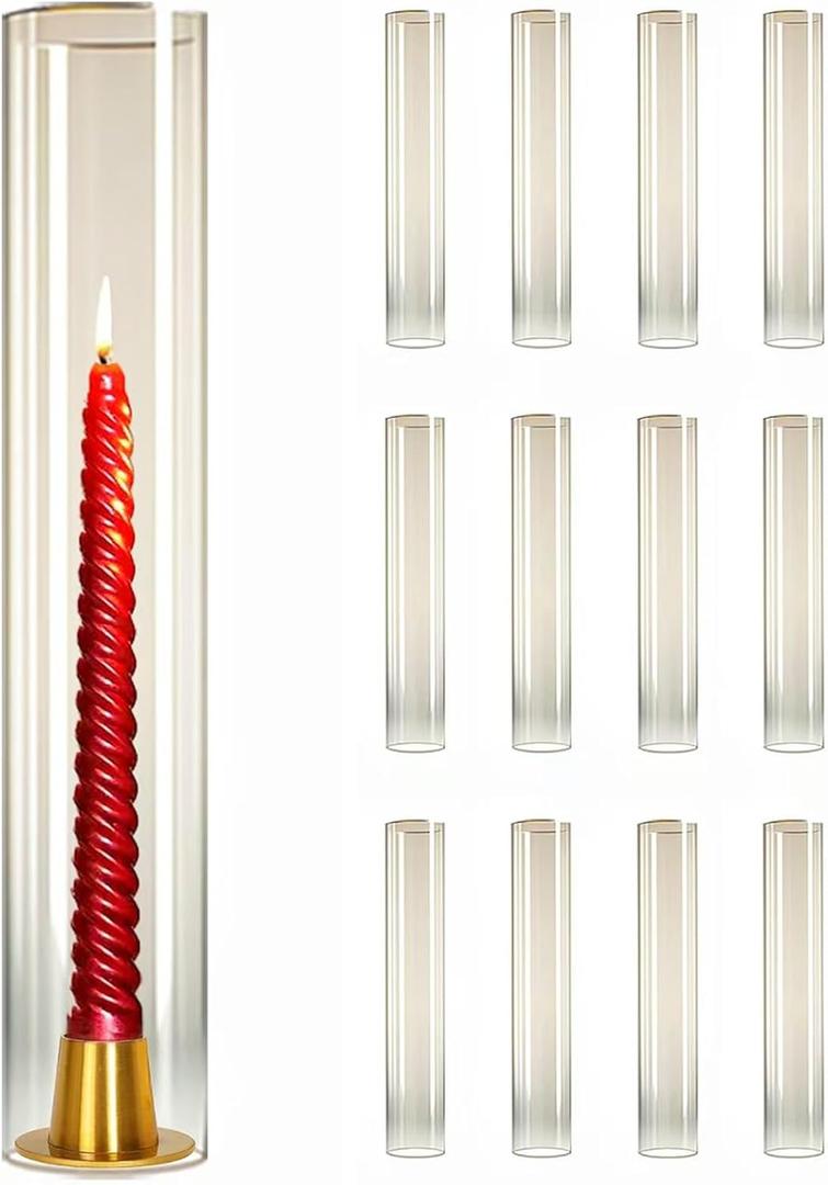 12 Pcs 2.5"W x 14"H Hurricane Glass Candle Holders - Bottomless Glass Hurricane Pillar Candle Holder Open Ended Sleeve Tube Cover for Pillar Candleholders Metal Candlestick not Included