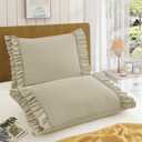 RUDONG M Ruffled Pillow Cases Set of 2, King Microfiber Pillowcases, Decorative Ruffle Pillow Covers with Envelope Closure, 20x36 Inches Beige Boho Pillow Shams
