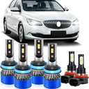 High Low Beam Fog Lights Fit For Buick Verano 2012 2013 2014 2015 2016 2017 Light Bulbs Combo, 6000K White Lights Bulbs, Plug and Play, 30000LM 800% Brightness, 6-Pack