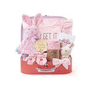 Golray Baby Shower Gifts for Girls, Baby Girl Gifts Baskets with Rattle, Blanket/Bodysuit Set, New Born Essential Stuff, Gender Reveal Ideas Infant New Born Baby Girls Gift Basket