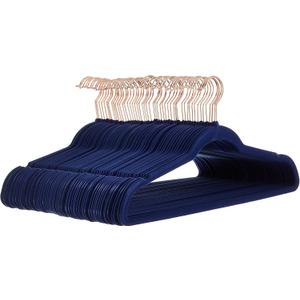 Amazon Basics Slim Velvet, Non-Slip Suit Clothes Hangers, Pack of 50, Navy Blue/Rose Gold