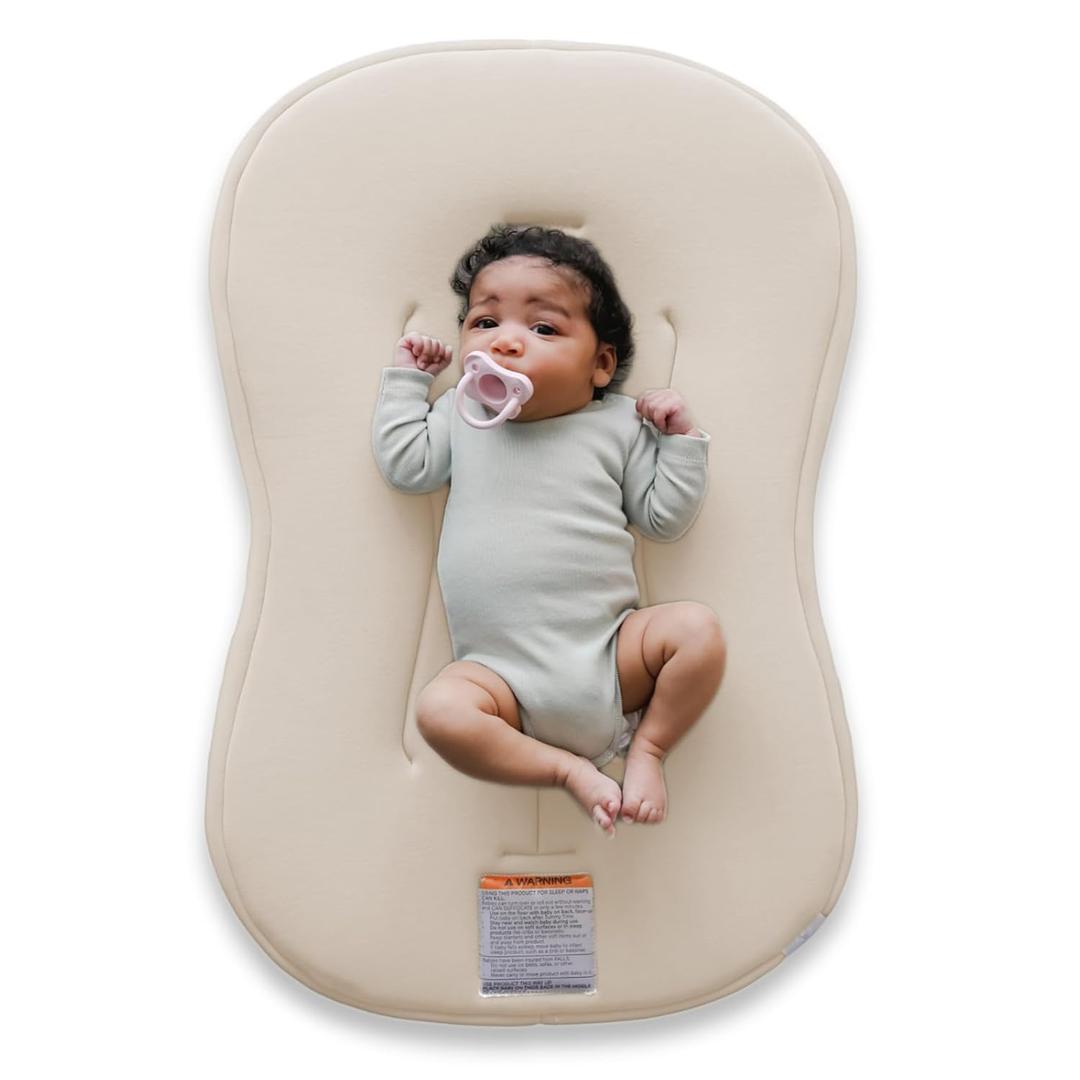 Snuggle Me Baby Lounger Curve (0-6 Months) - Premium Organic Cotton with Foam Core, Machine-Washable Cover, Buttery-Soft & Breathable Infant Lounger with Travel Bag (30 in x 20 in x 1.9 in) - Natural