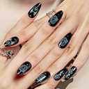 3 x GLAMERMAID Press on Nails Almond,Black Gel False Nails with Design,24 PCS Glue on Nails,Reusable Acrylic Stick on Nails Tips Manicure Set for Women,Primitive Belief