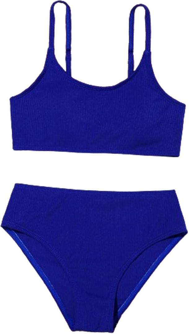 OYOANGLE Girls' Two Piece Swimsuit High Waist Bikini Set Solid Swimwear Bathing Suit (12 Years, Royal Blue)