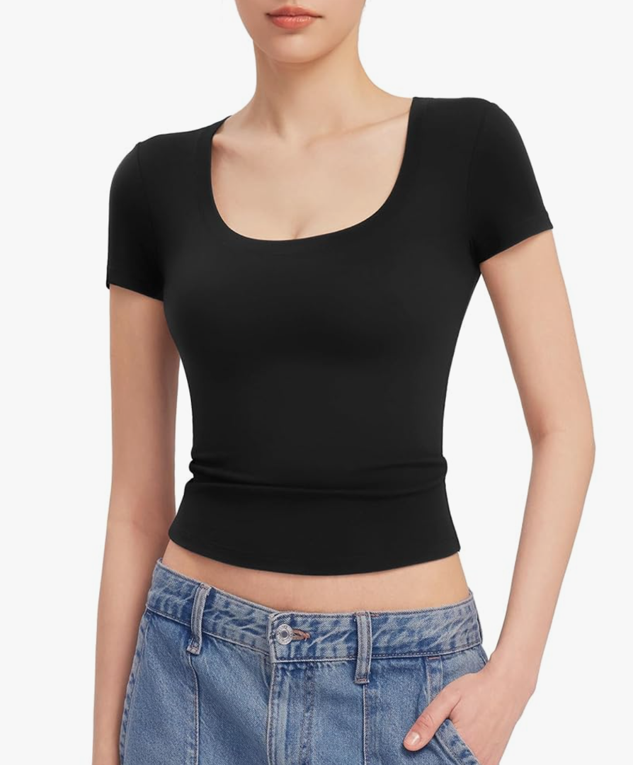 PUMIEY Women's T Shirts Short Sleeve Scoop Neck Basic Going Out Tops Fashion Slim Fit Tee Smoke Cloud Pro Collection Size S