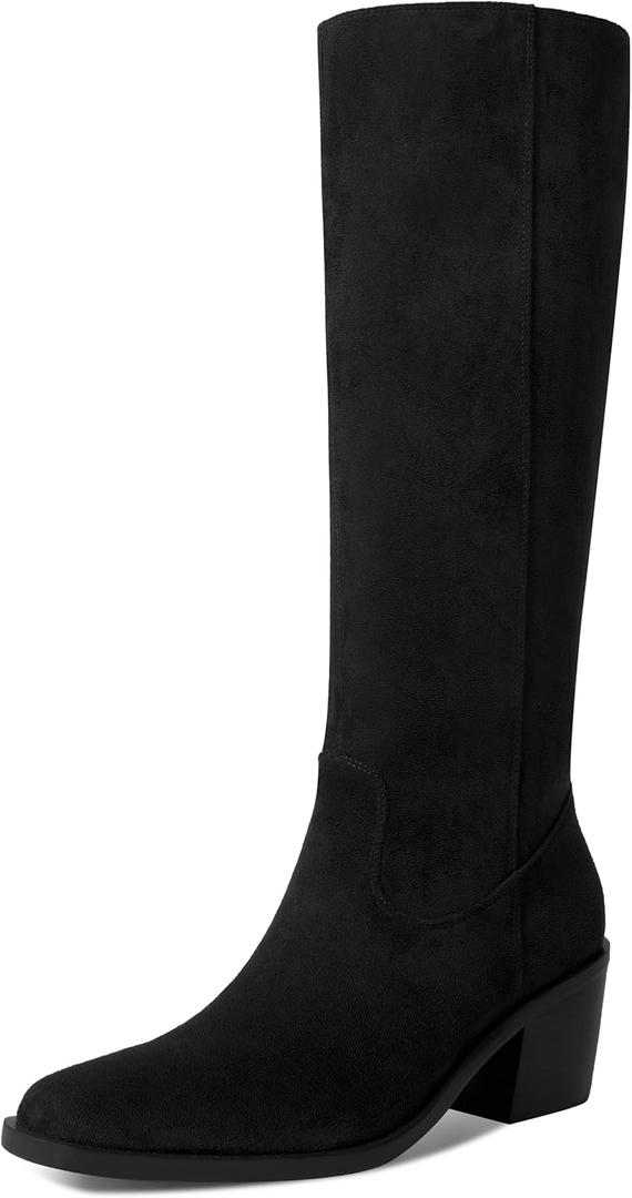 Women's Knee High Boots Suede Square Toe Chunky Heel Fall Winter Tall Boots With Side Zipper (6)