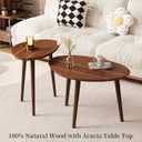 Small Oval Coffee Tables Set, Acacia Wood Nesting Tables 25.6"x17.7"+17.7"x13.4" for Living Room Small Spaces Office,Easy Assembly Wooden Minimalist Walnut Mid Century Modern Coffee Table