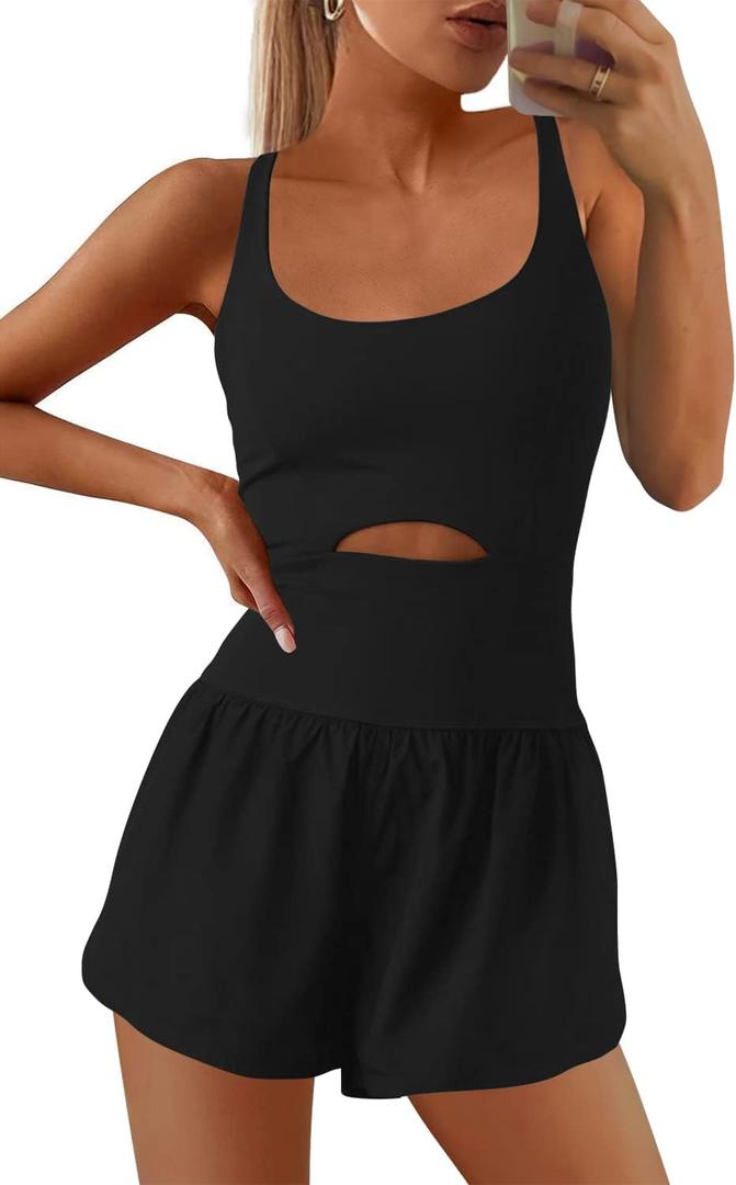 SENSERISE Womens Workout Rompers Athletic Romper Running Onesie One Piece Exercise Jumpsuits Gym Yoga Outfits (Black), X