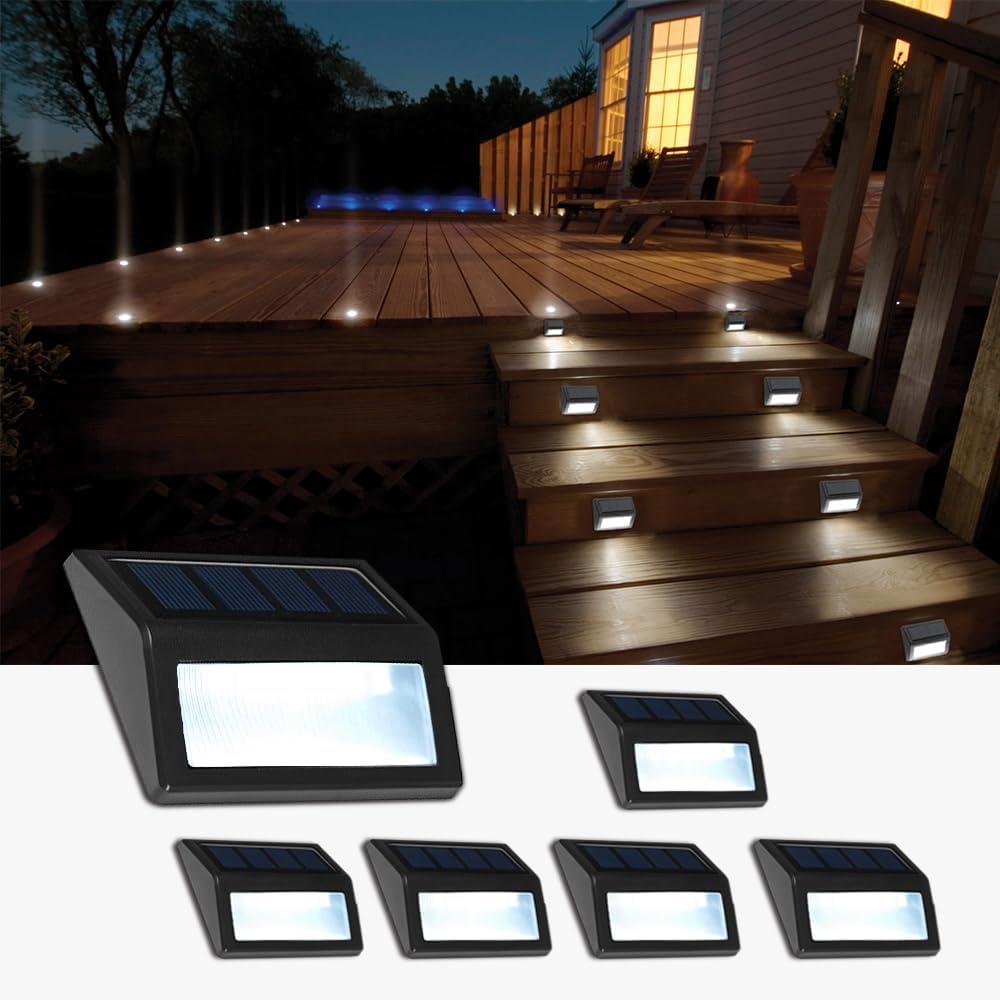 Solar Lights Outdoor, Waterproof Solar Powered Deck Step Lights for Patio Garden Backyard Garage Driveway Pathway Outside Wall Lighting (6, Cool White)