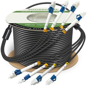 300 Meters 4 Core Industrial TPU LC to LC Outdoor Armored Fiber Optic Cable, 4 Strands OS2 Single Mode Fiber Patch Cable with LC Connectors, 9/125um, OD-5mm, Direct Burial LC-LC