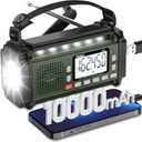PRUNUS J-924 10000mAh/37000mWh Hand Crank Radio, AAA Batteries Powered Emergency Radio Solar, NOAA Weather Radio AM/FM/SW, USB Charging, Torch& Reading Light, SOS Alarm, Power Bank (Green)