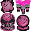 APOWBLS Girl's Basketball Party Decorations Supplies for Birthday Baby Shower, Sports Theme Pink Basketball Birthday Decorations Tableware, Paper Plate, Cup, Napkin, Disposable Cutlery, Serves 24
