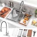 25x22 Drop In Kitchen Sink with Faucet Combo - 25 Inch Single Bowl Kitchen Sink and Faucet Combo Set, Stainless Steel Drop In Workstation Sinks with Accessories, 25x22x10 Inch