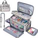 Anitor Large Sewing Supplies Organizer, Double Layer Sewing Storage Organizer with Two Detachable Dividers, Travel Sewing Bag Organizer with Shoulder Strap for Accessories, Round Dot, (Bag Only)