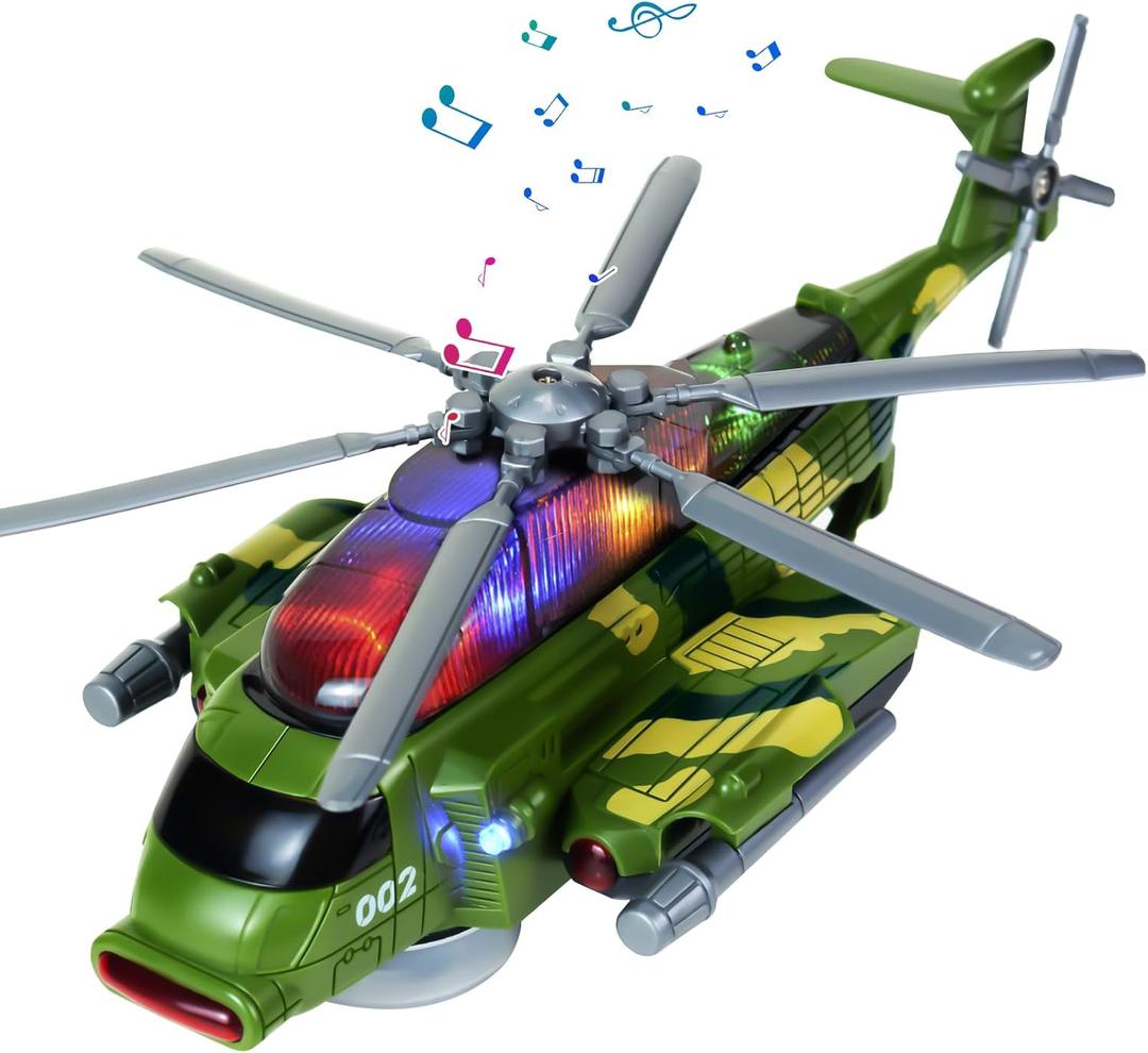 Helicopter Toy for Kids 3-5, Army Military Toy Helicopters with Lights and Music for Toddlers Birthday, Bump and Go Airplane Toys for Boys Girls 3 4 5 6 7 Years Old
