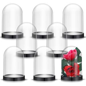 Zhengmy Plastic Dome Display Case Cloche Bell Jar with Base Clear for Collectibles Rose Office Home Tabletop Centerpiece Decoration (8 Pieces)