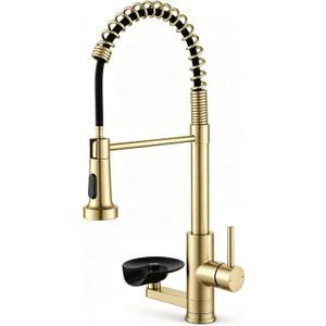 Pull Down Kitchen Faucet with Cup Washer Brushed Gold