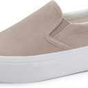 JABASIC Women Slip-on Platform Loafers Casual Comfortable Loafer Shoes (8, Beige)