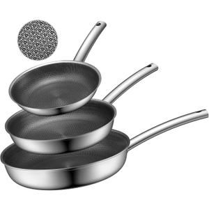 Non Stick Frying Pans Set, Tri-Ply Fully Clad Stainless Steel Skillets, 20cm+24cm+28cm