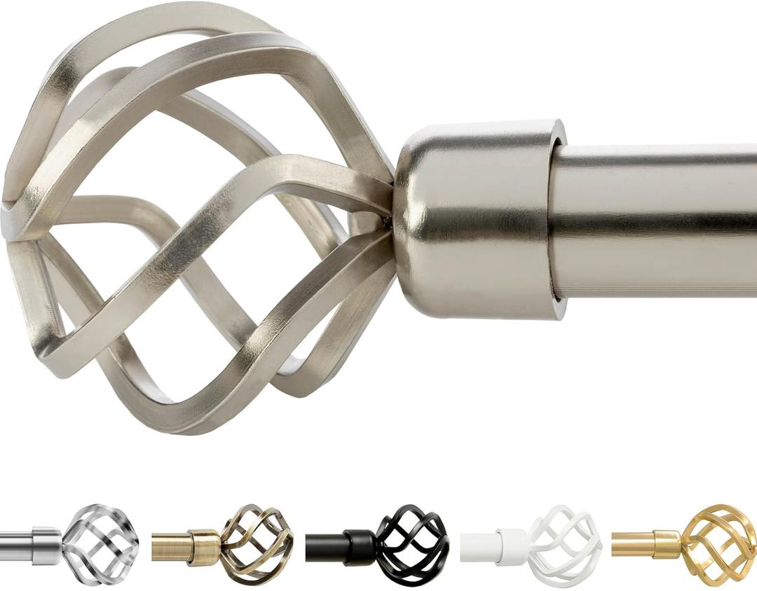 gb Home Collection Nickel Curtain Rods for Windows 28 to 48 Inch (2-4 Feet), Adjustable Brushed Nickel Curtain Rod for Bedroom (28-48 inches)