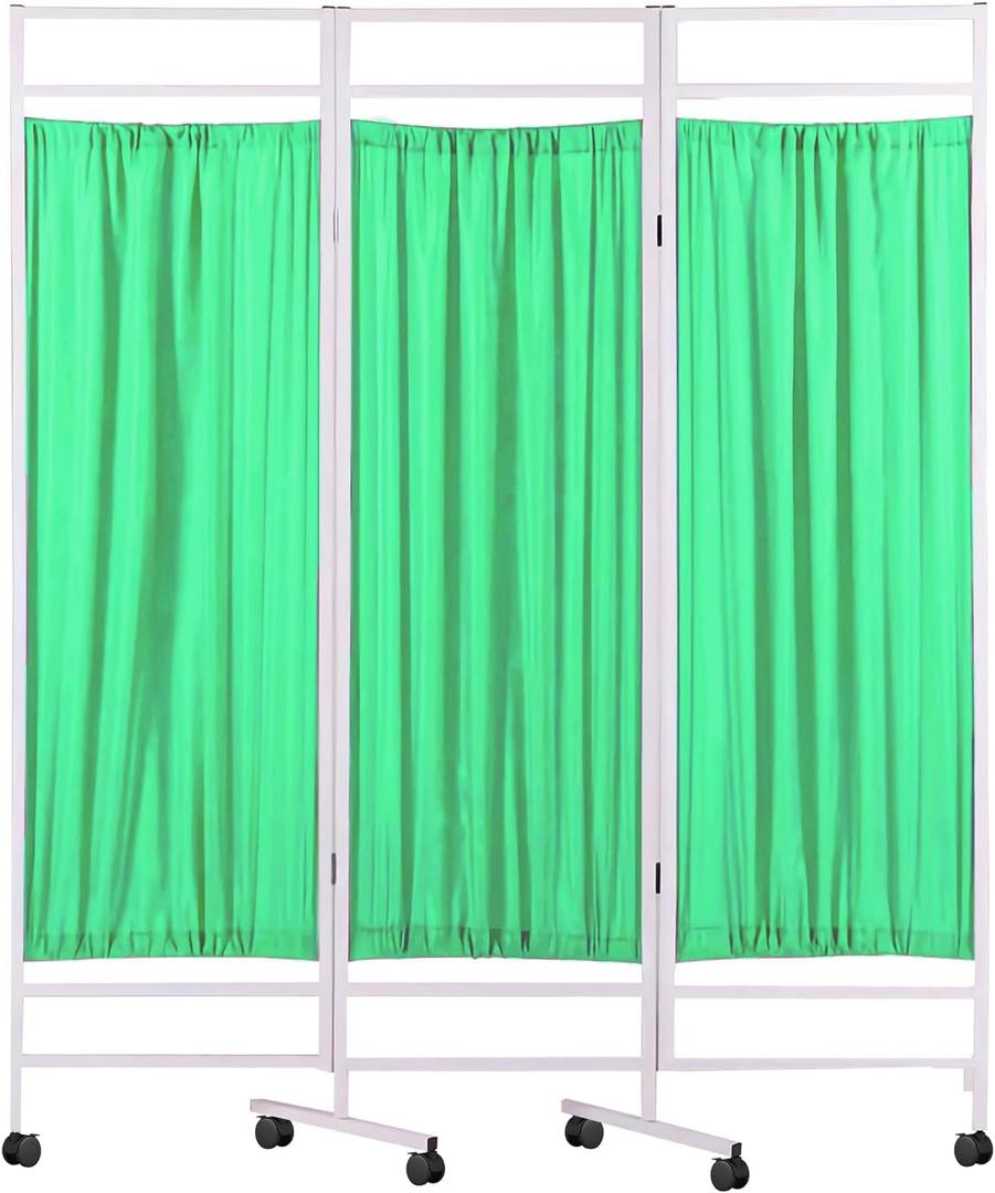 6 ft Tall Rolling Medical Privacy Screen on Wheels, Folding Portable Room Divider, Temporary Partition Wall Panels for Office, Beauty Salon, and Hospital (3 Panel-Green)