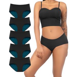 TIICHOO Period Underwear for Women Heavy Flow Soft Menstrual Panties Teens Ladies Leakproof Incontinence 5 Pack 3XL