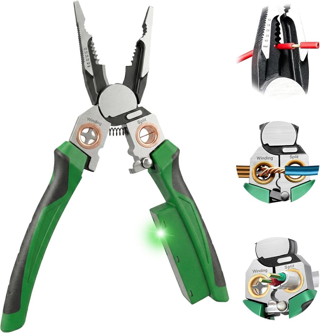 Chicat 8-in-1 Wire Stripper with Voltage Tester,Multi-function Electric Pliers,Professional Wire Cutter & 12V-250V AC/DC Neutral Tester,Electrician Tools & DIY Tool (Green)