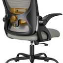 Home Office Chair, Ergonomic Mesh Desk Chair with Adjustable Lumbar Support, Flip-up Arm Rocking Swivel, Mid-Back Comfy Computer Chair (Black-Gray) (without Foot Ring)