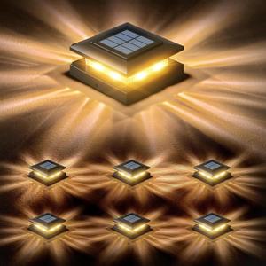 YITCOE Solar Post Cap Lights: 6 Pack 4x4 Solar Powered Fence Lights for Wooden Vinyl Deck Lamp Post - 96 LEDs 2 Modes Warm & Cool White - Outdoor Waterproof Modern Classic Porch Lighting