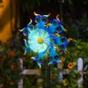 Solar Owls Wind Spinners for Yard and Garden,51 Inch Solar Windmill Seven Color LED Light Whirligig Kinetic Spinner to Scare Birds Decor for Lawn, Patio,Owl Gift Metal Wind Outdoor Sculpture