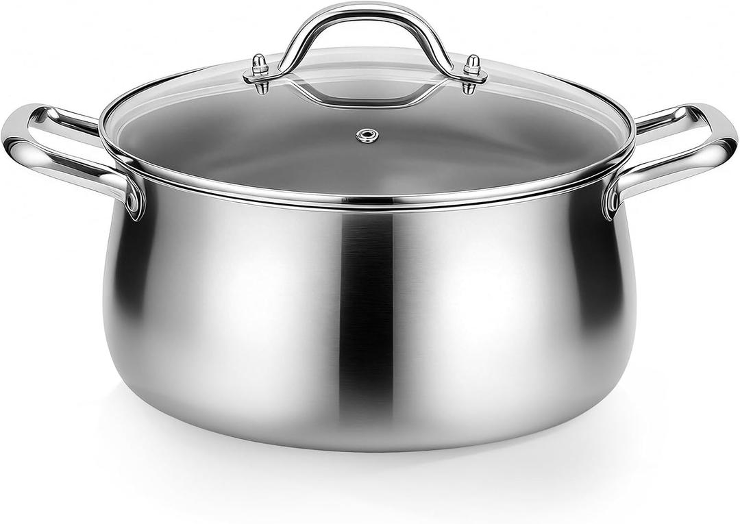 Tifanso Stainless Steel Stock Pot - 8 Quart 3Ply Heavy Duty Large Induction Cooking Pot with Lid for Pasta, Soup, Spaghetti, Nonstick Deep Stockpot, Kitchen Cookware for Stew, Simmer, Canning, Boiling