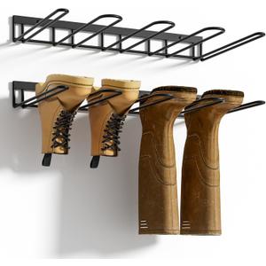 zacurter Boot Rack, Wader Hangers for Boot, Metal Wall Mounted Shoe Rack, 4 Pair Boot Organizer Rack for Tall Boots and Cowboy Boot, Boot Trays for Entryway,Garage (2 Pack), black
