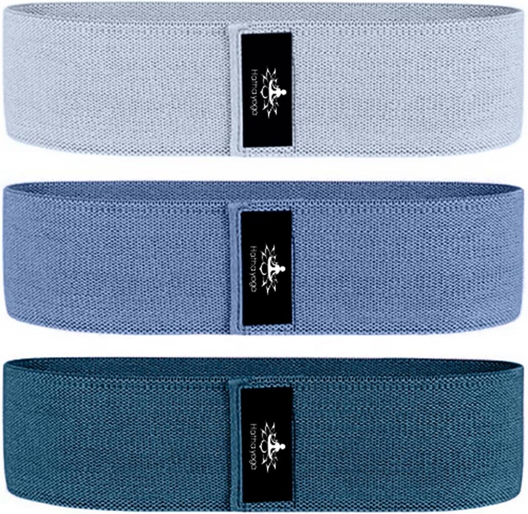 Hatha Yoga Large Resistance Band, 14.5" x3.15", Fabric Exercise Loop Bands with Instruction Guide and Carry Bag, Set of 3, (Blue)