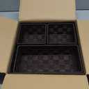 Elevon Handmade Storage Basket Set of 4, Plastic Wicker Baskets for Organizing with Handles, Storage Bins for Home Kitchen Countertop, Shelf Organizer, Waterproof, Coffee