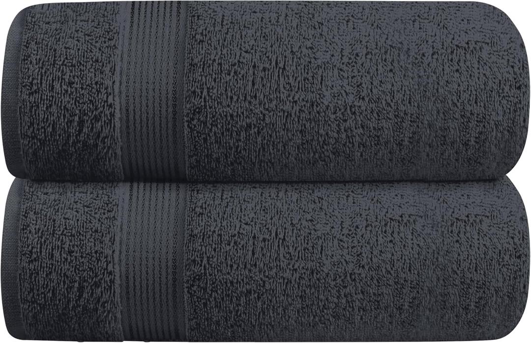 Belizzi Home Cotton 2 Pack Oversized Bath Towel Set 28x55 inches, Large Bath Towels, Ultra Absorbant Compact Quickdry & Lightweight Towel, Ideal for Gym Travel Camp Pool - Charcoal Grey