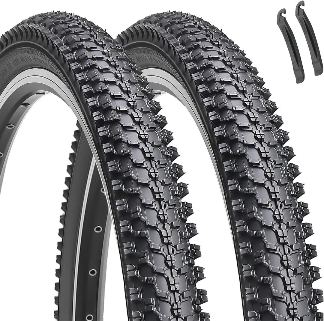 Hycline 2-Pack Mountain Bike Tires: 20/24/26/27.5-inch Folding Replacement Puncture-Resistant Butyl Rubber High-Density Bicycle Tires with Tire Levers for MTB Street Trail Adventures (2 Pack-26x1.95)
