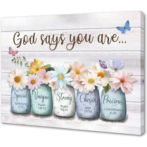 HONGYA Art Motivational Bible Verse Wall Decor: God Says You Are Wall Art Sayings, Framed Inspirational Canvas Christian Wall Art, Christian Gift Quotes Poster for Women Girls 16x20 Inch (BD-A-01)