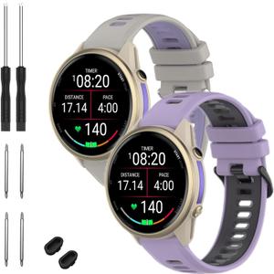 TopPerfekt Watch Band Compatible with Garmin Forerunner 970, Soft Silicone Replacement Straps Wristbands Fit for Garmin Forerunner 965/955/Descent G1 Smartwatch for Women Men (2-Grey Purple/Purple Black)