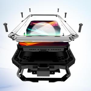 Lunivop Compatible with iPhone 15 Pro max Case Heavy Duty Protection Dustproof Built in Screen Protector Rugged Stand 360 Full Body Military Grade Metal Bumper Phone Cases (Silver 2023)