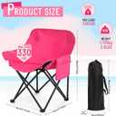 2 Pack Compact Camping Chairs Portable Folding for Outside with Carry Bag Lightweight Moon Chairs for Travel Picnic Hiking Beach Fishing, 600D Oxford, Supports 330lbs(Pink), 27.17 x 17.72 x 17.72 inches