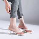 Goderci Kitten Flip Flop Thong Low Heels for Women Square Open Toe Slip On Heeled Sandals (White, 8)