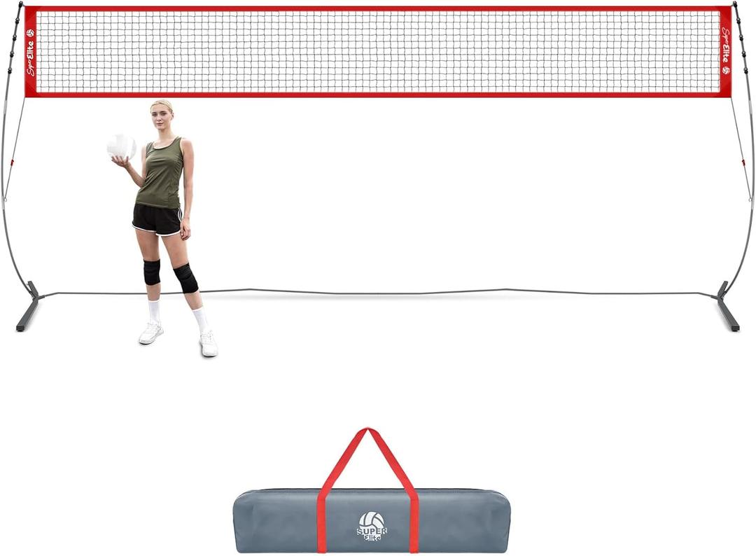 Volleyball Practice Net with with Patented 5-Height Adjustment (6'6'' to 8'), Portable Freestanding Training System for Backyard, Indoor or Outdoor, Heavy Duty & Easy Setup (20 ft)