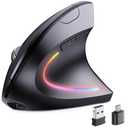 JYKEYMOUT Bluetooth+USB A+USB C(3 in 1)Rechargeable Ergonomic Mouse, Wireless Vertical Design, 5 Adjustable Levels Up to 4800 DPI, 2.4G Carpal Tunnel Silent Mice for PC,Laptop,MacBook,Chromebook-Black