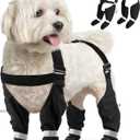Waterproof Dog Suspender Boots, Reflective Anti-Slip Dog Shoes with Adjustable Straps for Dogs,Stay-On Dogs Paw Protector Leggings for Outdoor Walking, Rain & Snow Hiking (Black,XS)