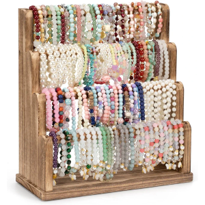 Emfogo Bracelet Holder, 4 Tier Bracelet Organizer Storage for Bracelets, Bangles, Watch, Scrunchies, Rustic Wood Jewelry Organizer Display for Home, Vendors, Craft Shows, and Store, (Rustic Brown)