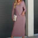 ANRABESS Women's 2 Piece Outfits Sweater Skirt Sets Casual Long Sleeve V Neck Ribbed Knit Tops Midi Dress 2025 Fall Fashion Light Purple Small (S)