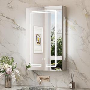 20x32 Inch Lighted Medicine Cabinet, LED Medicine Cabinet with Lights, Wall-Mounted Bathroom Cabinet Mirror with 3 Color Temperature, Anti-Fog, CRI 80+, Memory Function, Tempered Glass