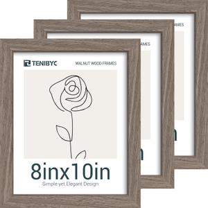 8x10 Walnut Picture Frame with HD Glass - 3pk, Natural Wood Brown Photo Frame, Tabletop Frame