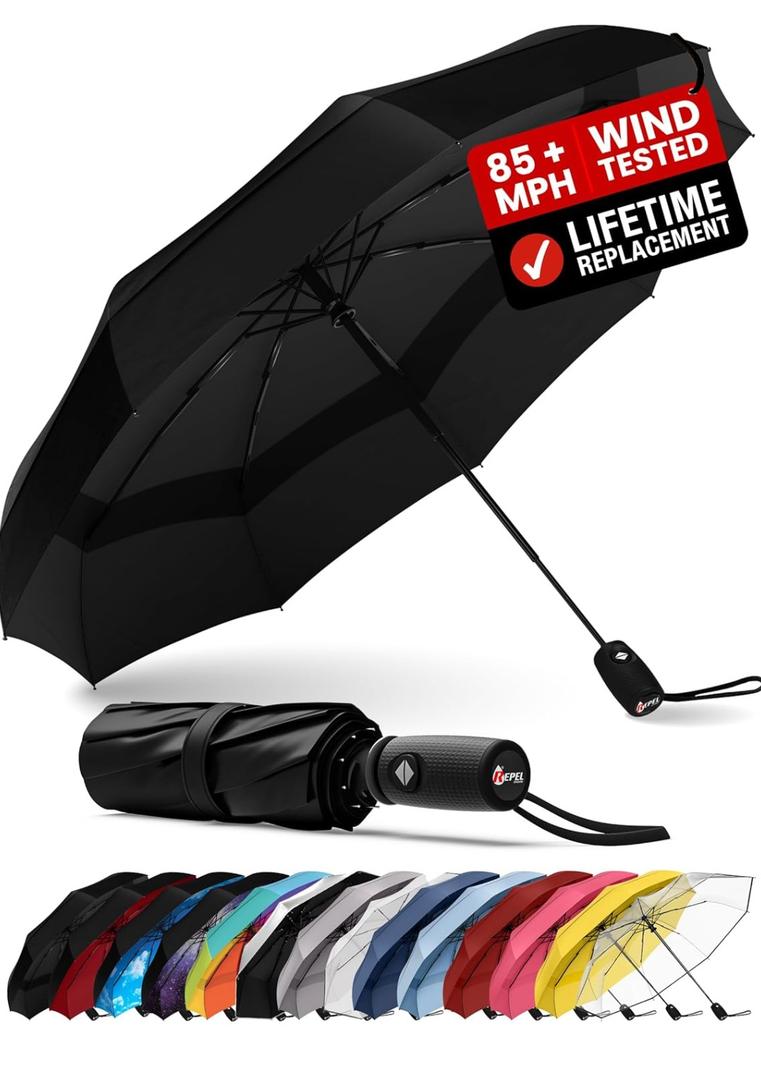 REPEL Windproof Travel Umbrella - Compact & Withstands Winds up to 85MPH , Strongest Premium Auto Folding Umbrella for Rain and Sun - Durable, Light & Portable for Women & Men , Fits Backpack & Cars